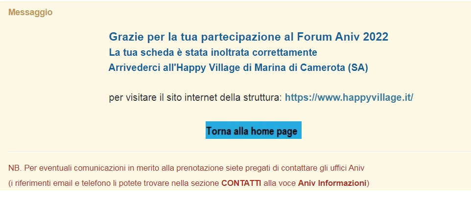 messaggio ok prenotazione